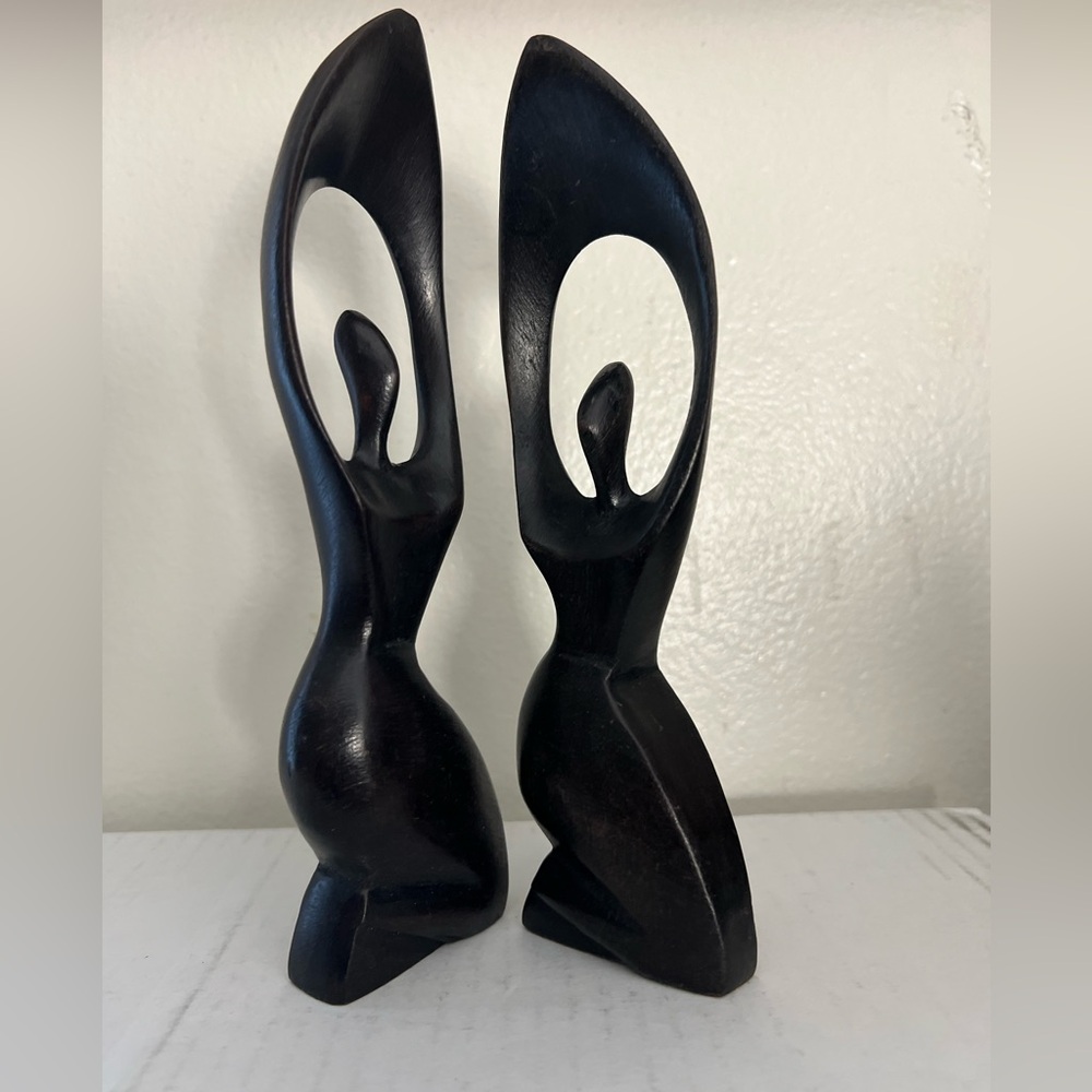 West African Hand-Carved Tribal Wooden Feminine Figurines.